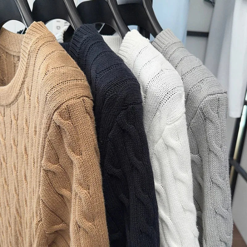 Men's Vintage Cable Knit Short Sleeve Sweater 100% Cotton Casual Crew Neck Pullover