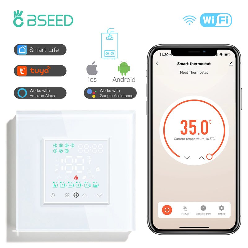BSEED WIFI Electric Floor Heating Water Boiler Room Smart Thermostat Temperature Controller Alexa Google App Voice Control
