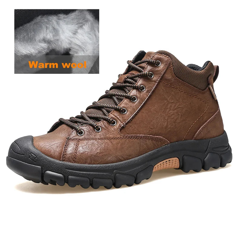 HUMTTO Winter Warm Wool Hiking Shoes Leather Outdoor Trekking Boots for Men Luxury Designer Climbing Sneakers Mens Ankle Boots