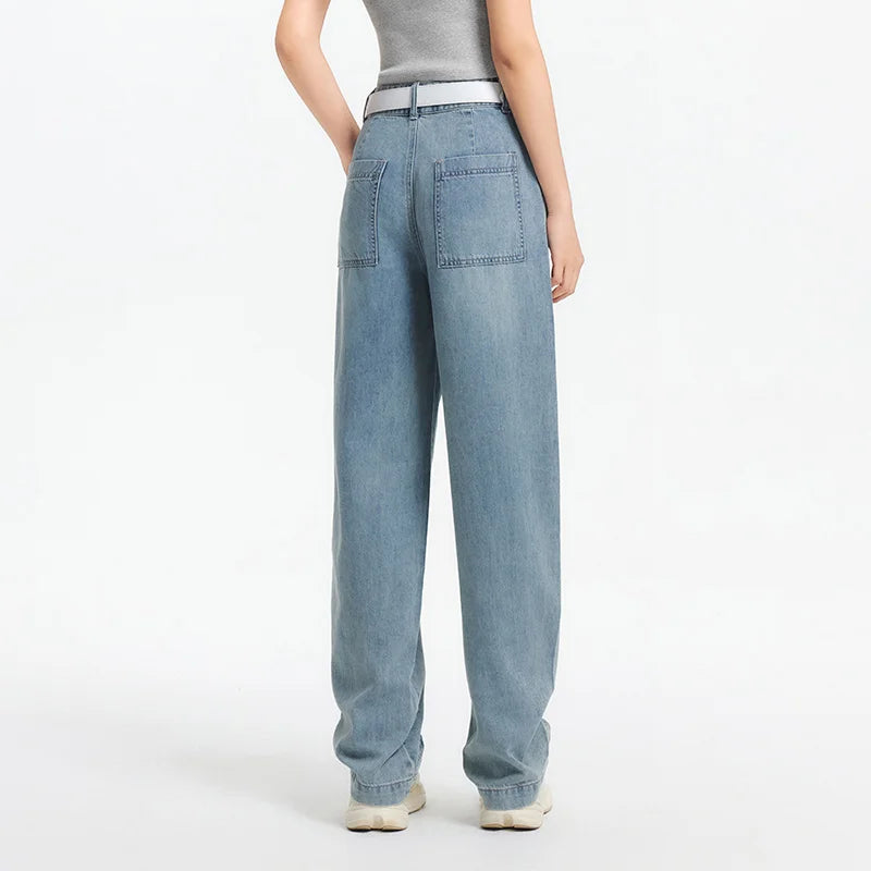 Semir Jeans Women Curved Hem Loose Floor-Length 2025 New Summer Cool Feeling Tapered Pants Trendy for Streetwear Looks