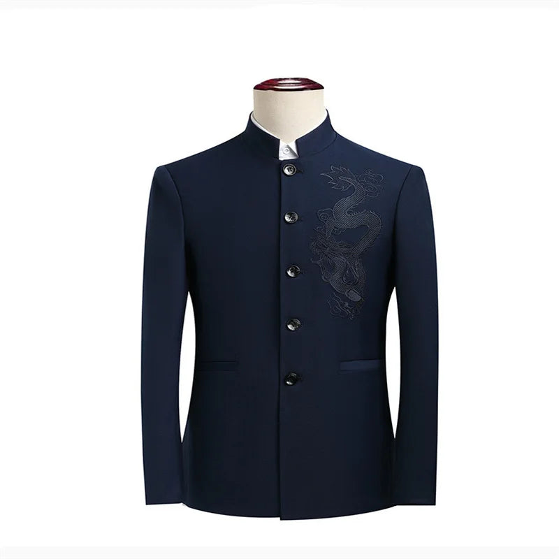 Chinese Style Men's Long Sleeve Suit Jacket, Slim Fit Coat, Asian Size M-6XL, Available in Blue,Black,White,Red,Grey Blazers