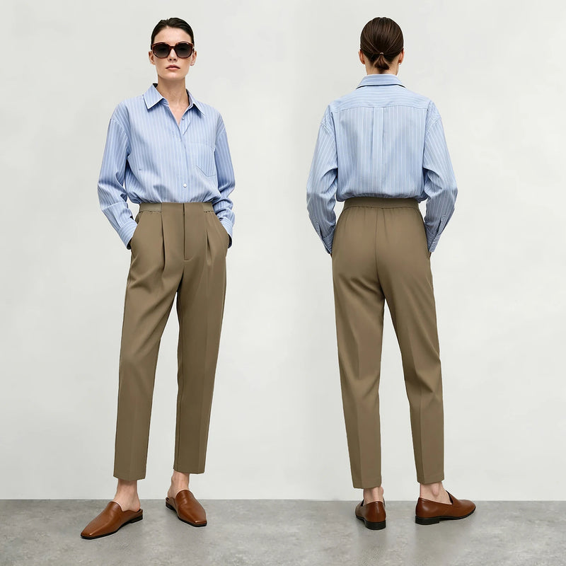 Amii Women's Pants 2026 Autum New Tapered Satin Casual Office Trousers Solid Versatile Ankle Length Pants For Women 12613003
