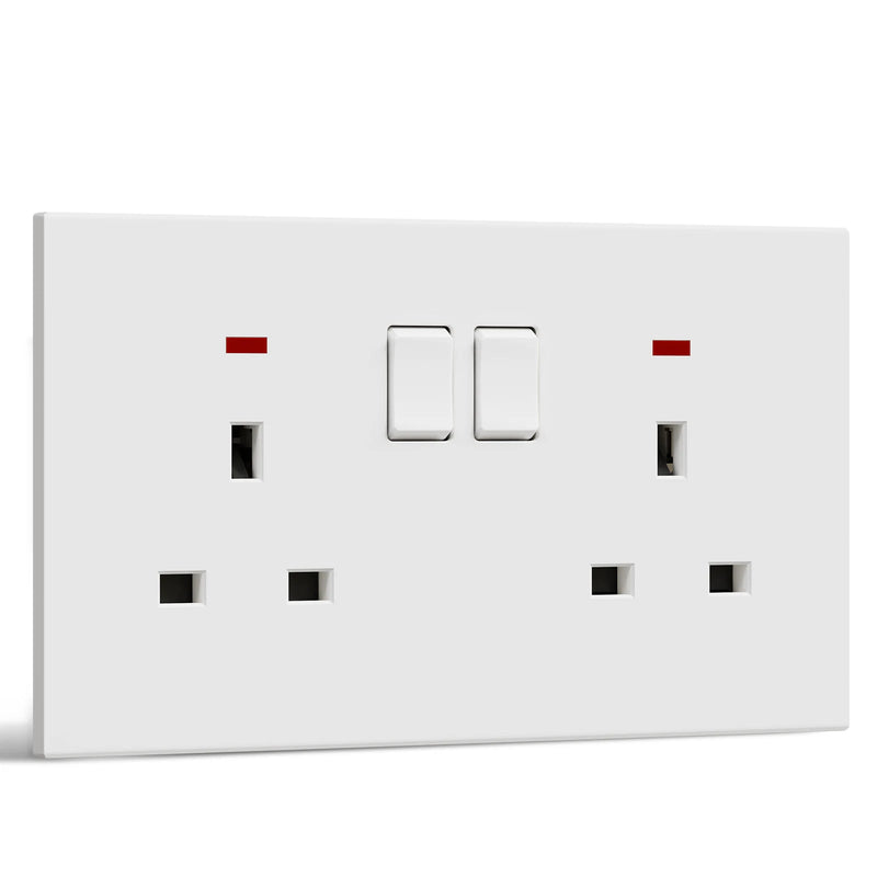 BSEED UK Standard Switched Wall Socket Double Electric UK Outlet with Switch Integrated Panel Plastic for Kitchen Bedroom 13A