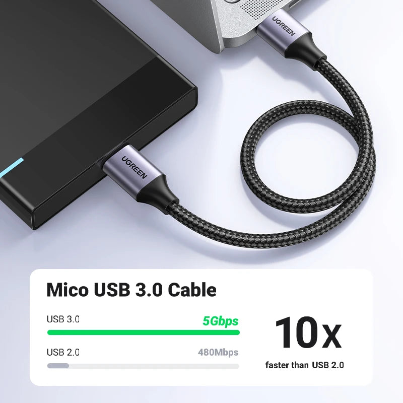 UGREEN Micro B Cable USB 3.0 3A Fast Charging 5Gbps Data Cable External HDD Cable USB Cord for Samsung Hard Disk SSD Sata Cable