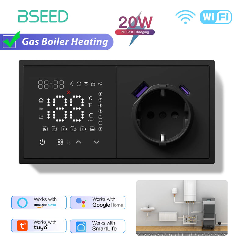 BSEED WIFI Electric Heating Water Boiler Smart Thermostat With Socket Support Alexa Google Temperature Controller Plastic Frame