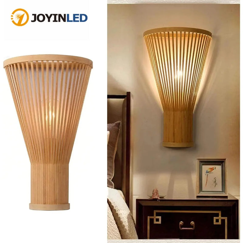 ចង្កៀងជញ្ជាំងឫស្សី JOYINLED ចង្កៀងជញ្ជាំងបន្ទប់គេងឫស្សីបុរាណ E27 ចង្កៀងតុបតែងជញ្ជាំងបែប Rustic សម្រាប់ចង្កៀងបន្ទប់ទទួលភ្ញៀវ