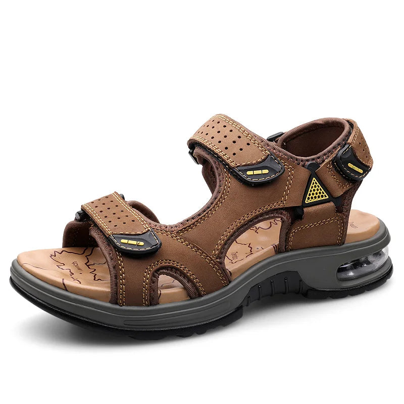 Summer Mens Genuine Leather Men Sandals Adjustable Air Cushion Beach Sandals Black Brown Size 39-46 Dropshipping