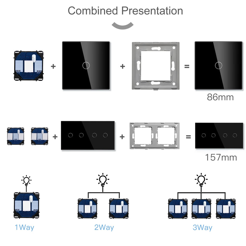 BSEED Zigbee Touch Switch Function Part Glass Panel Smart Dimmer Curtain Switch DIY Part Zigbee Tuya Socket Parts With Neutral