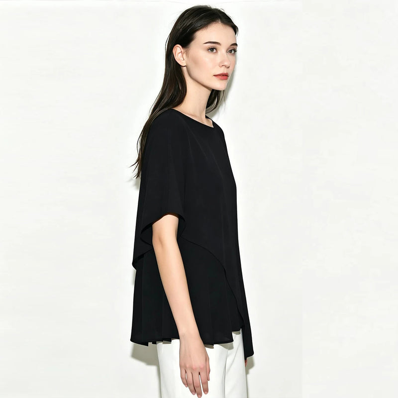 Amii Women's Chiffon Blouse 2026 Summer New O-Neck Asymmetric Patchwork Dolman Sleeve Top Loose Fit Office Casual Shirt 12622212