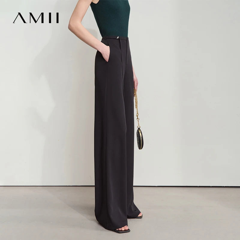 ខោ AMII Office Lady Solid Women Summer 2026 ខោជើងវែងថ្មីធ្វើពីឫស្សីតុបតែងលម្អដោយធម្មជាតិ ចង្កេះធំទូលាយ ម៉ូដសម្រាប់នារី 12521049