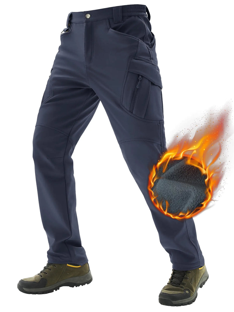 TACVASEN Winter Softshell Warm Pants Mens IX9 Outdoor Hiking Cargo Pants Waterproof Fleece Pants Safari Team Work Trousers