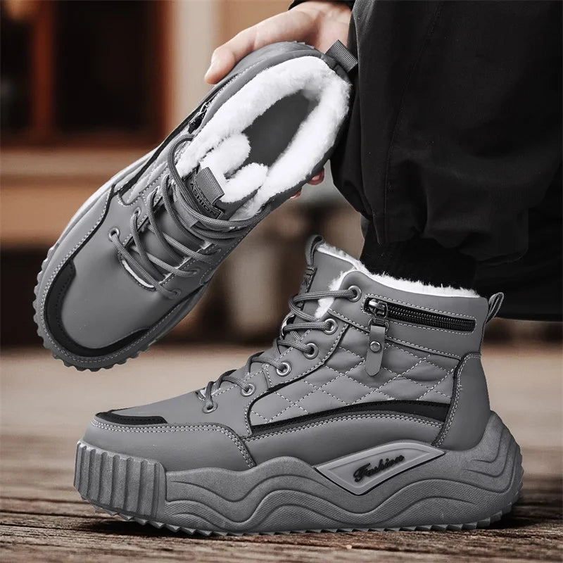 Men's snow boots winter warm plush thick-sole casual boots fashion outdoor sports work boots Lightweight high-top cotton boots