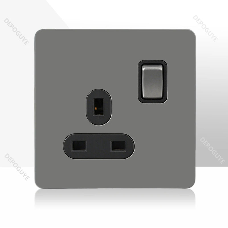 Retro Toggle Switch 1-4 Gang 2 Way Light Switch,EU French Plug Power Outlet Socket With Dual USB Stainless Steel Panel 86 Type