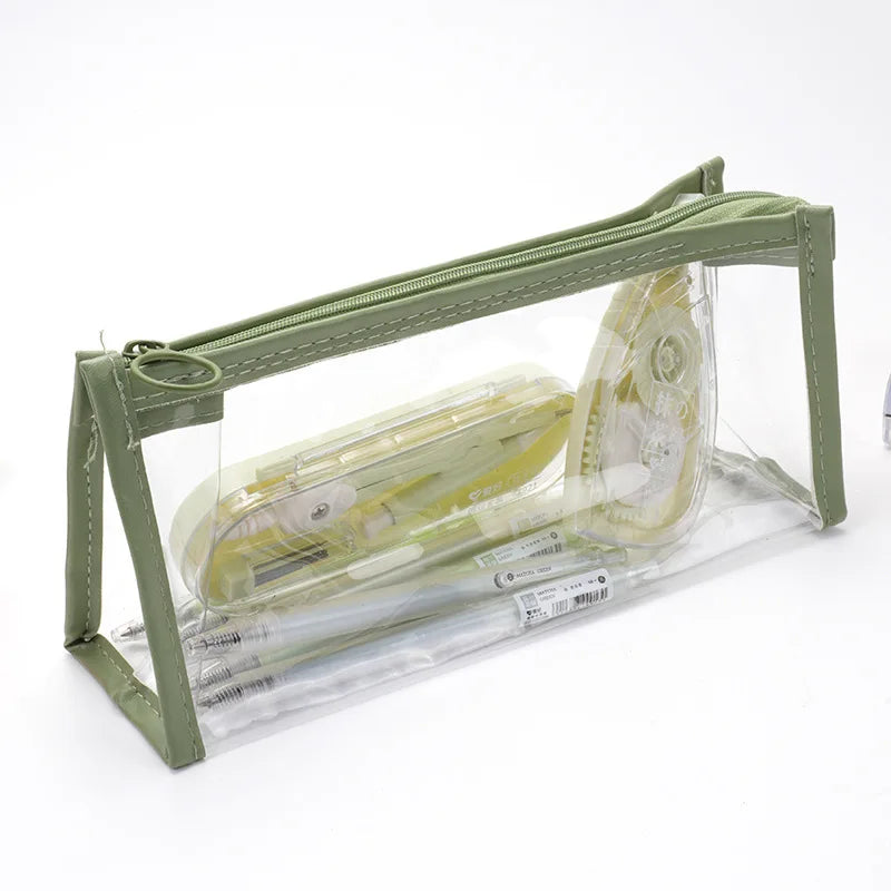 1pc Transparent Triangle Pencil Case, PVC Large-Capacity Storage Bag, Exam Pencil Zipper Stationery Pouch, Pencil Pouch