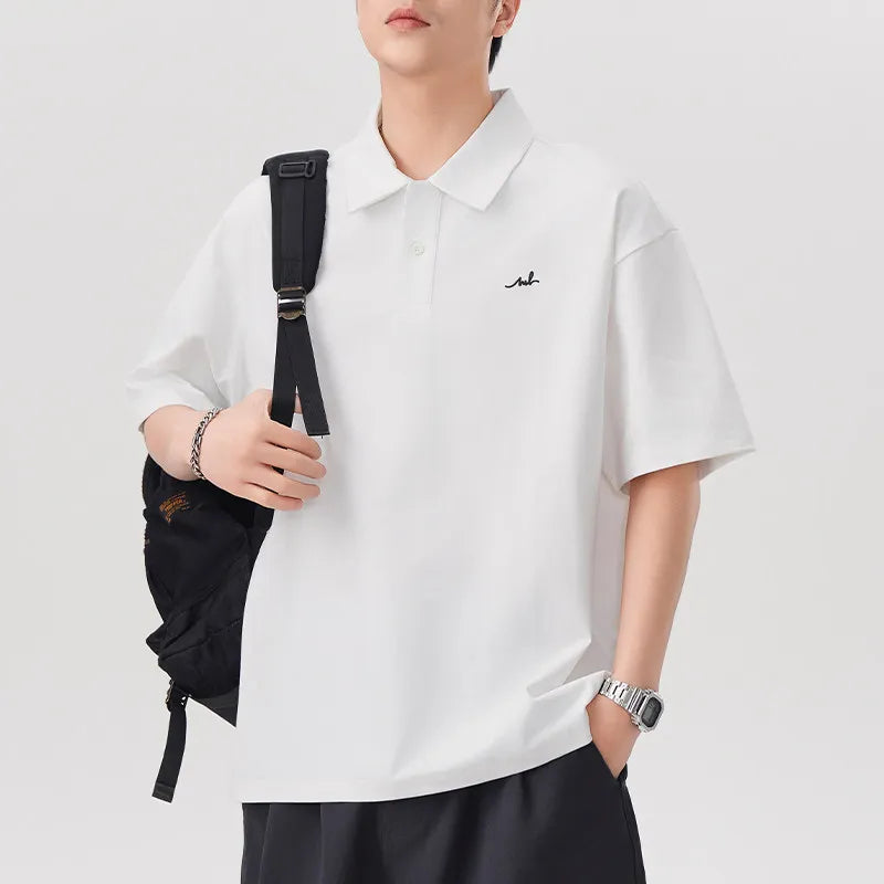 DUKEEN Men Quick Dry Polo Shirt Summer Cooling Sorona Lightweight Loose Embroidery Casual Turn Down Collar T Shirt