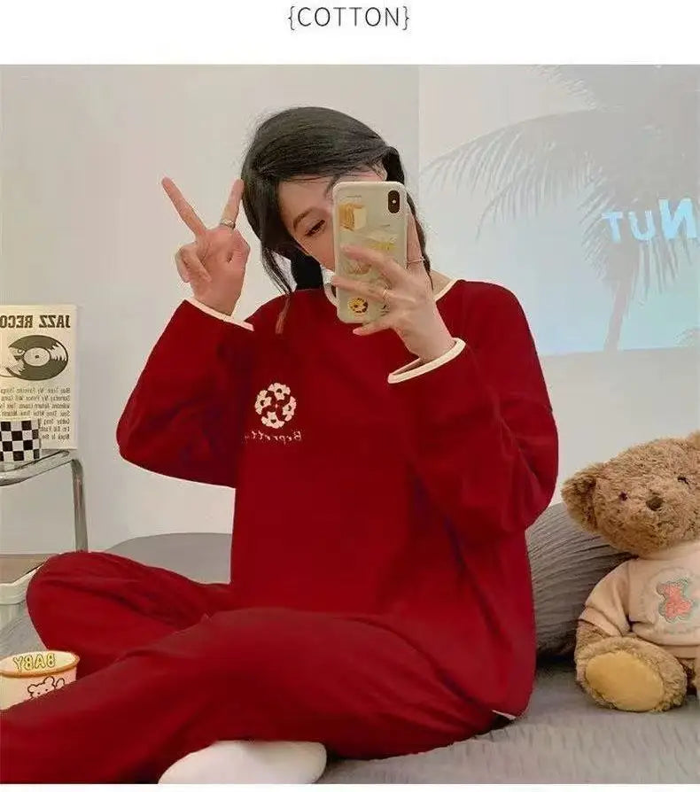 M-3XL Pijama Mujer Invierno Warm De Velvet Women Pajama Big Size Red Home Clothes New Year Sleepwear Pajama Lady Spring Fall