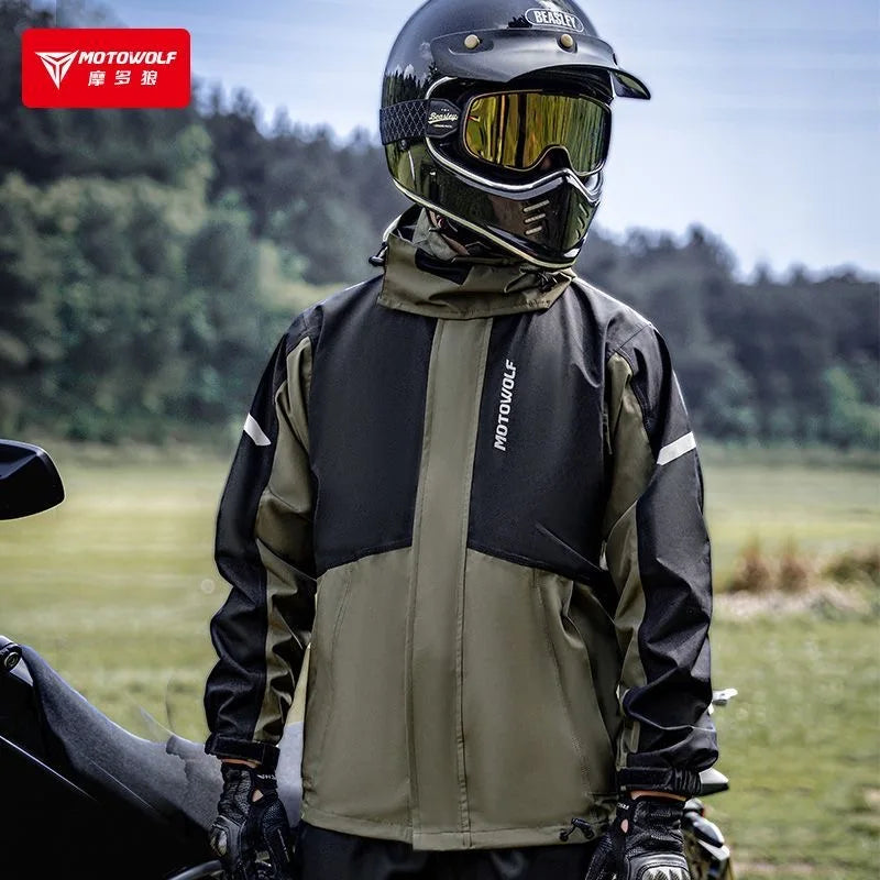 ឈុតអាវភ្លៀងម៉ូតូ MOTOWOLF ការពារព្យុះភ្លៀង ខោអាវការពារទឹក អាវភ្លៀងអ្នកជិះម៉ូតូ បោះតង់ក្រៅផ្ទះ