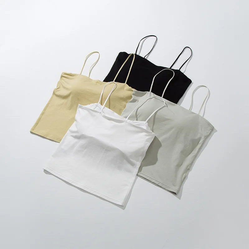Modal Cotton One Word Collar Underwear Strap Chest Pad Sling Slim Vest for Women One Piece Sleepwear Pajamas Top Pyjama Femme