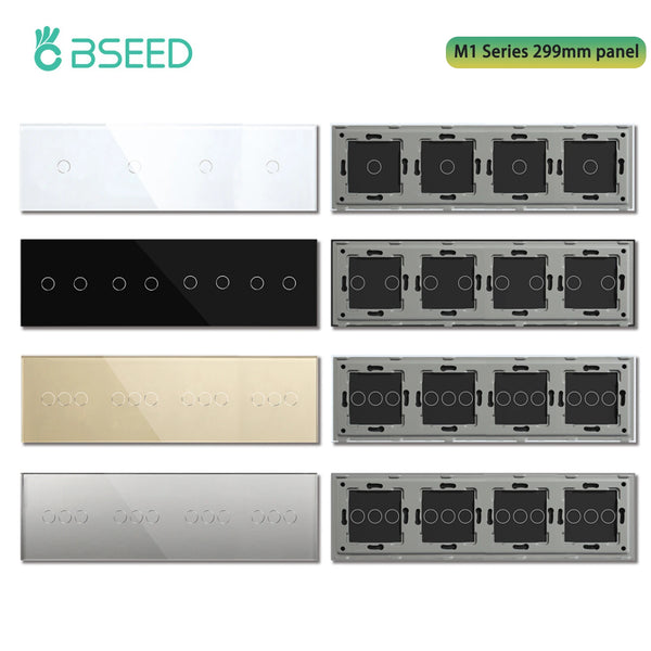BSEED M1 Crystal Glass Panel 299mm For Touch Switches Quadruple 1/2/3Gang With Metal Plate Wall Light Switch Function Part Only