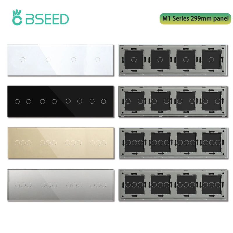 BSEED M1 Crystal Glass Panel 299mm For Touch Switches Quadruple 1/2/3Gang With Metal Plate Wall Light Switch Function Part Only