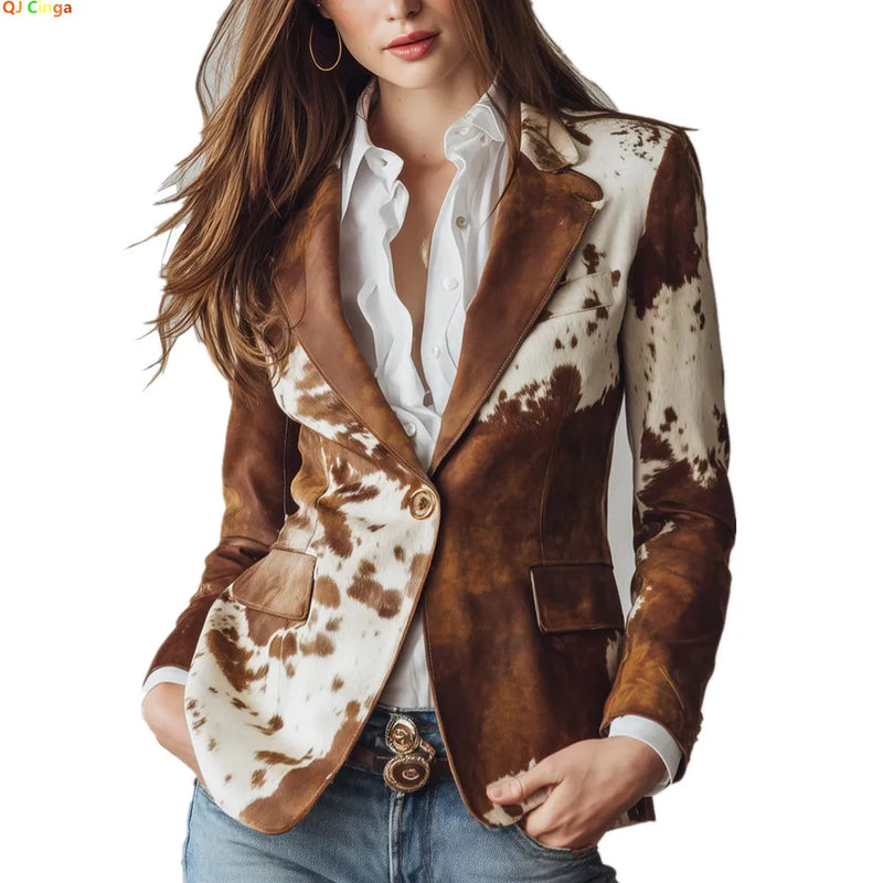2026 New Arrival: White and Brown Women's Long-Sleeve Blazer, Corduroy Jacket, Single-Breasted V-Neck Top.