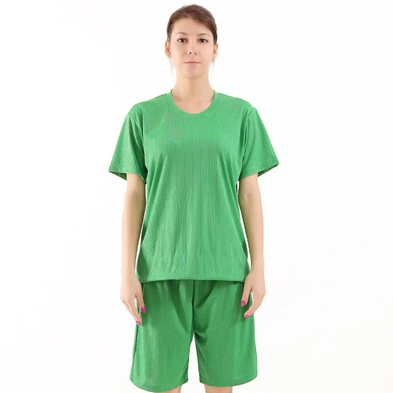 Women Pajamas Summer Thin Short Sleeve Sleepwear Women's Pyjama Set 2 Piece Homewear Sleep Lounge Wear 3XL-7XL Large Loungewear