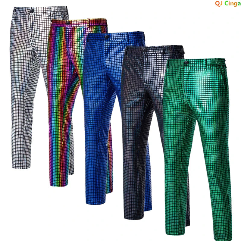 2026 New Men's Bright Green Plaid Suit Pants 2025 Spring Fashion Trousers Black Blue Silver Pantalones Hombre