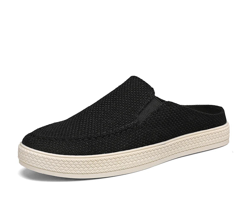 Men's Canvas Slippers Summer New Breathable Outdoor Soft-Sole Casual Slippers Party Sandals Joker Tide Half Slippers Cloth Shoes