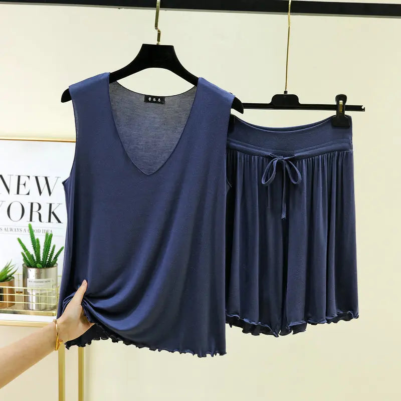 V-neck Vest Shorts Two-piece Set Women's Pajamas Pijamas Feminino Loungewear Women Sleepwear Conjunto Femenino Nightwear