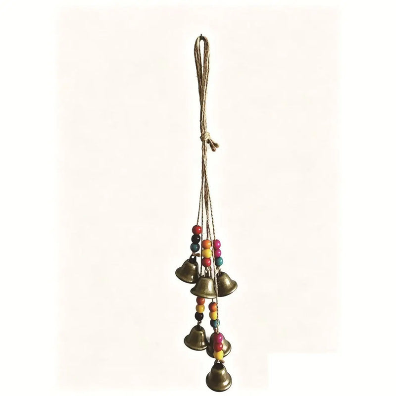 Halloween Hanging Decoration Jute Rope Witch Bell with 8 Coffee Beads And 8 Bells Magic Bell for Home Decor