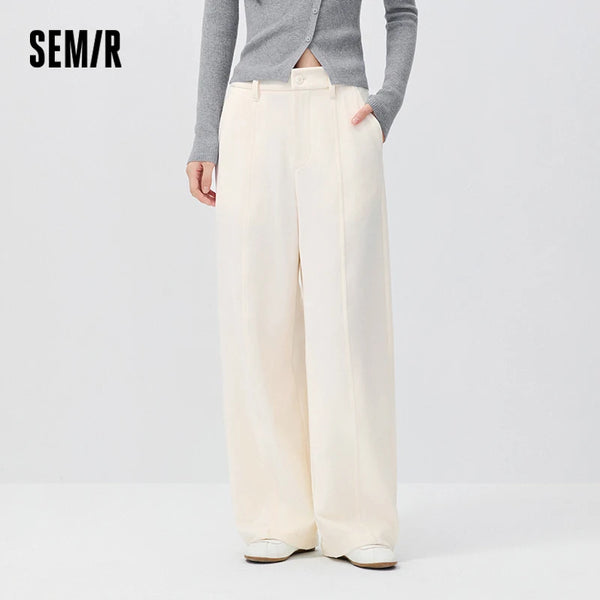 ខោស្ត្រី Semir Chenille រលុងជើងធុងពណ៌ស 2026 រដូវរងាធម្មតាឆើតឆាយអាចបត់បែនបានសម្រាកកាយប្រចាំថ្ងៃរចនាប័ទ្មពេញប្រវែង
