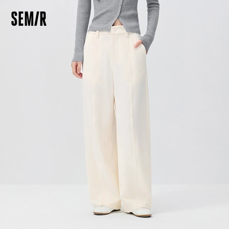 Semir Women Pants Chenille Loose Barrel Leg White 2026 Winter Casual Elegant Versatile Relaxed Everyday Style Full Length