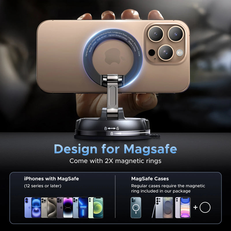 UGREEN Magnetic Car Phone Holder Dashboard Suction Cup 360°Rotatable Car Mount For Magsafe iPhone 16 15 14 ProMax Xiaomi Samsung
