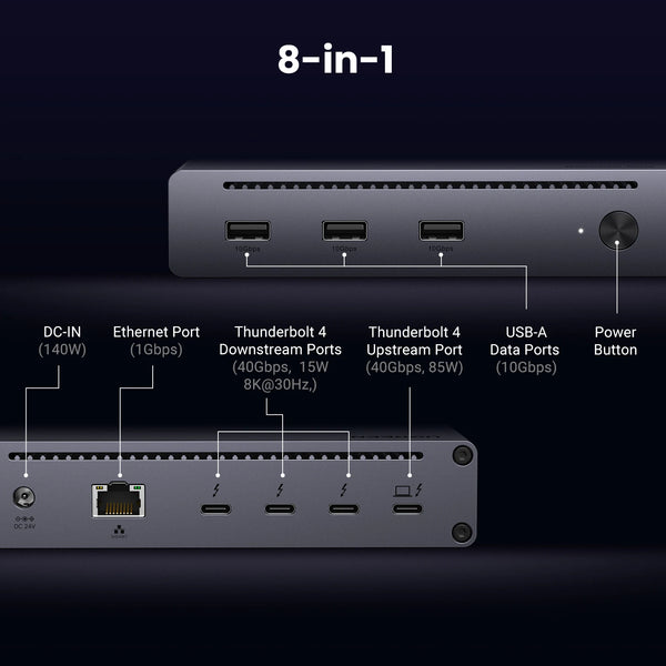 UGREEN Thunderbolt4 USB HUB 8-in-1 Docking Station 40Gbps with 3xThunderbolt 4 4K60Hz 8K30Hz 1000Mbps 10Gbps for MacBook Laptop