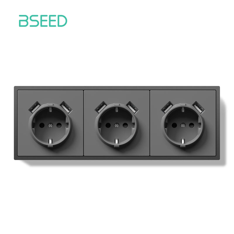 BSEED EU Standard Single Wall Socket Double USB Charge Port Wall Power Outlets Electric Plugs White Black Plastic Frame 16A