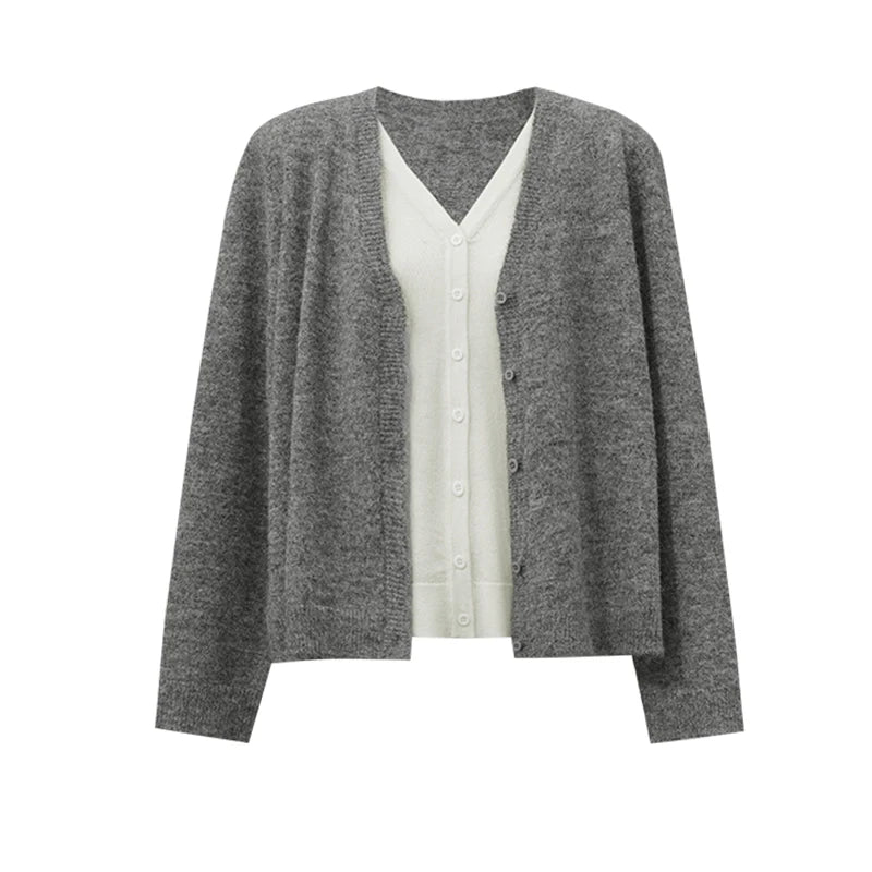 Amii Women's V-Neck Faux Layered Knit Cardigan Oversized Long Sleeve Minimalist Casual Top 2026 Autumn Cardigans 12643111
