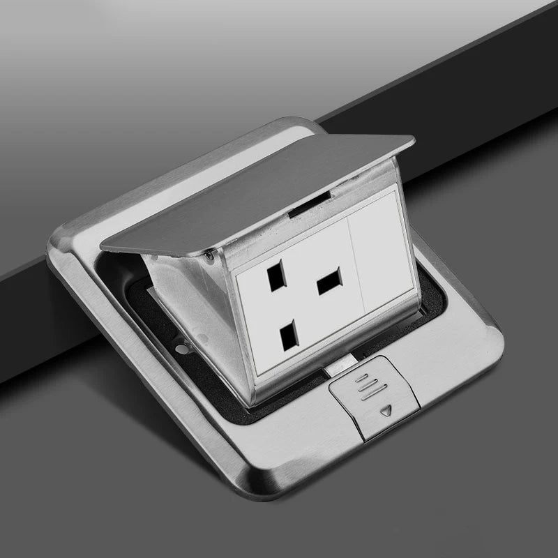 UK Standard 13A floor waterproof socket,British Kitchen Bedroom indoor Waterproof outlet hidden computer Stainless Steel plug