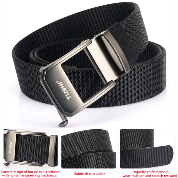 TUSHI Fashion Metal Automatic Buckle Webbing Belts For Men Thick Tough Canvas Tactical Belt Outdoor Jeans Pants Waistband Hiking