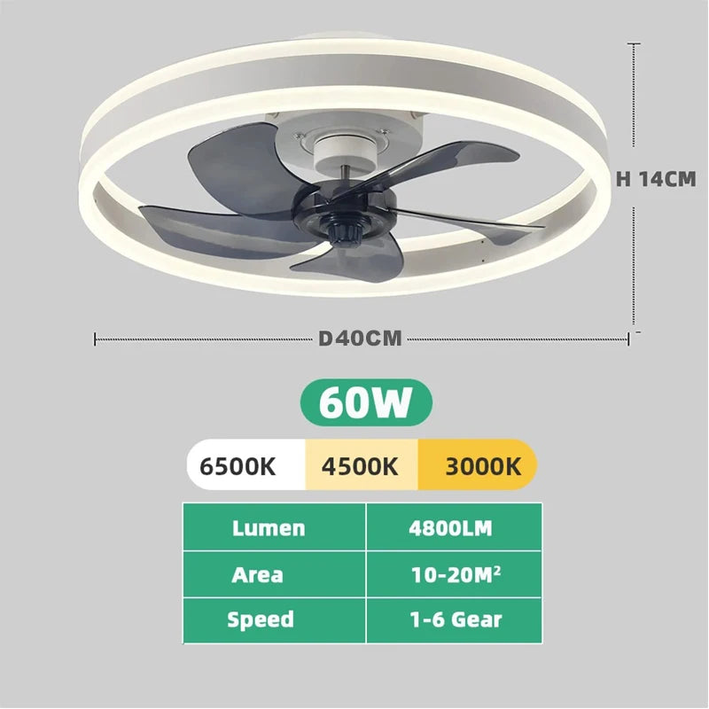 កង្ហារពិដានអគ្គិសនី 85-265V 55/60W ជាមួយចង្កៀង កង្ហារឆ្លាតវៃស្ងាត់ 6 ល្បឿនខ្យល់បញ្ជាពីចម្ងាយសម្រាប់បន្ទប់គេង កង្ហារពិដានផ្ទះ