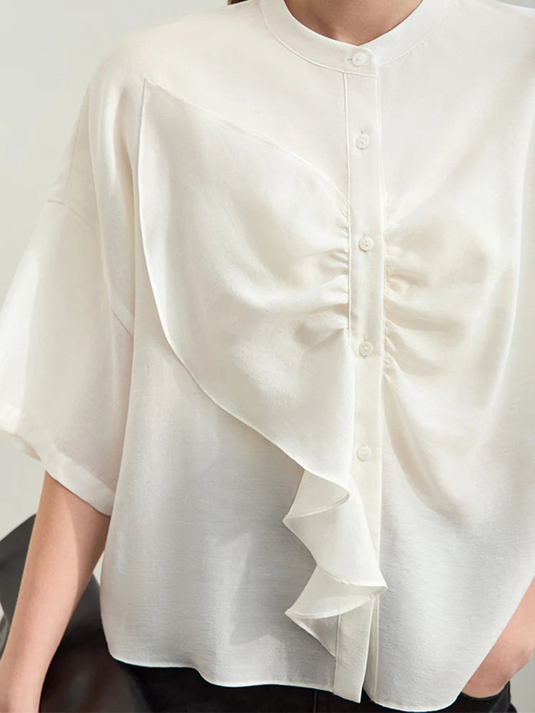 អាវ Amii Minimalism 2025 សម្រាប់នារី រដូវក្តៅ អាវក្រៅកអាវឈរ អាវមិនស្មើគ្នា សម្រាប់នារី អាវស្មារលុង 12422008