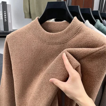 Daily Commute Crew Neck Knitwear Male Long Sleeve Fine Smooth Knit Rib Trim Versatile Autumn Layering Basic Clothing