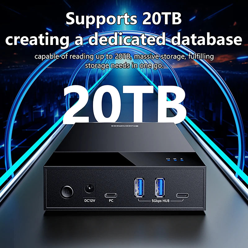ប្រអប់ Blueendless 2.5/3.5 HDD/SSD ជាមួយ USB3.0 HUB គាំទ្រអាដាប់ទ័រ 18TB ប្រភេទ C ទៅ SATA ប្រអប់ HDD ឥតគិតថ្លៃជាមួយអាដាប់ទ័រថាមពល 12V