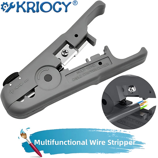 Cable Stripping and Cutting Tool Adjustable Knob for Ethernet Date Telephone and Coaxial Cables Round and Flat Wires