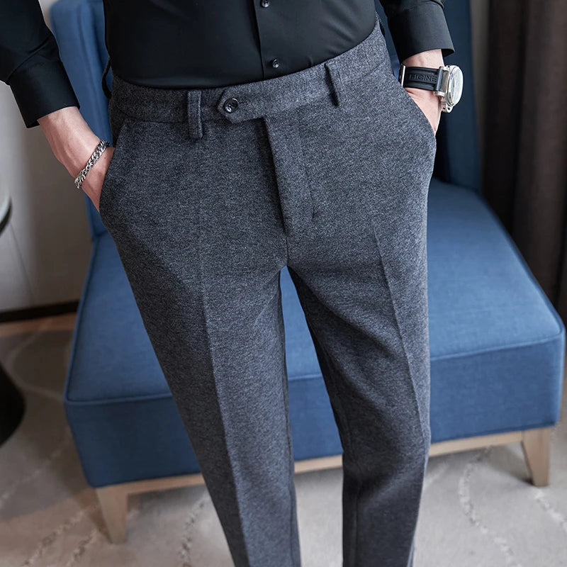 2026 Men's Black Herringbone Pants, Winter Fashion Slim Trousers, Gray, Brown, Coffee, Apricot, Green To Choose From,Asian Size