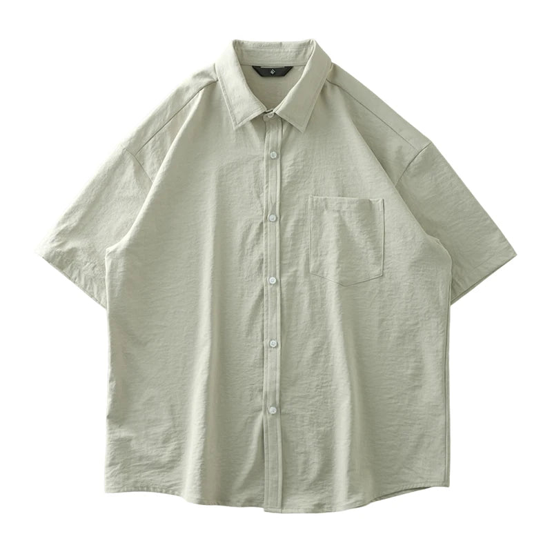DUKEEN Ice Silk Coolness Short-Sleeve Shirts for Men 2025 Summer Casual Thin Solid Color Basic Tops White Men's Clothing