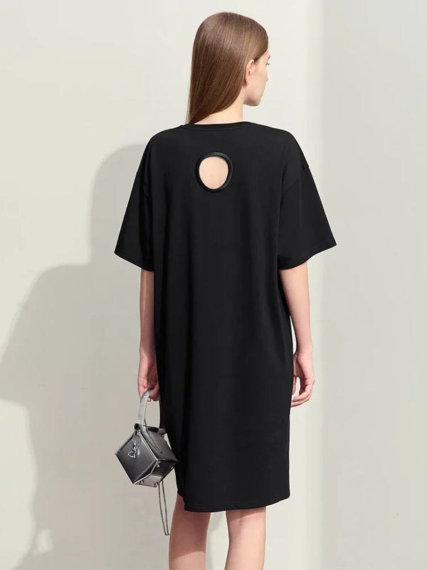 រ៉ូប Amii Minimalism សម្រាប់ស្ត្រីឆ្នាំ ២០២៦ រដូវក្តៅថ្មី O-Neck កប្បាសប៉ាក់បែបសប្បាយៗ រលុង អាវយឺតធម្មតា ស្រី 12442174