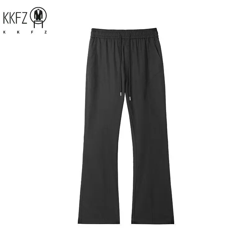 Men Minimalist Loose Wide Leg Pants Drawstring Elastic Waist Comfort Smooth Fabric For Everyday Urban Casual Dressing