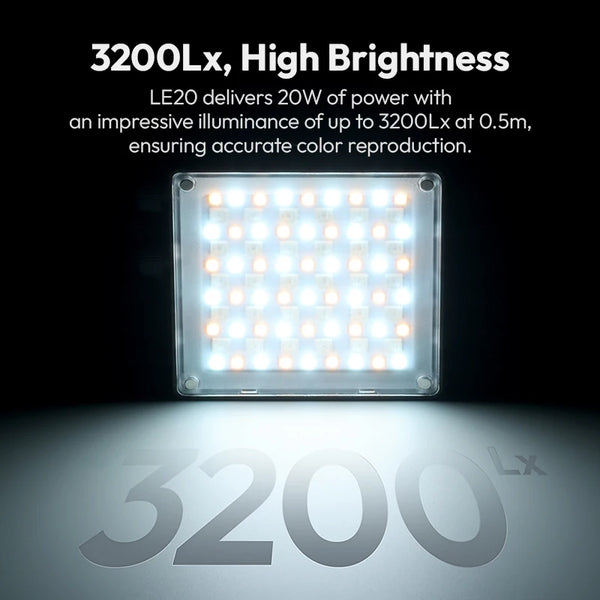 ភ្លើង ហោប៉ៅ Ulanzi LE20 20W RGB CRI 95+ 2500K-9000K ភ្លើង វីដេអូ កាមេរ៉ា ដែល អាច បន្ថយ ពន្លឺ បាន សម្រាប់ កាមេរ៉ា DSLR Vlog ការ ផ្សាយ ផ្ទាល់ ការ ថតរូប
