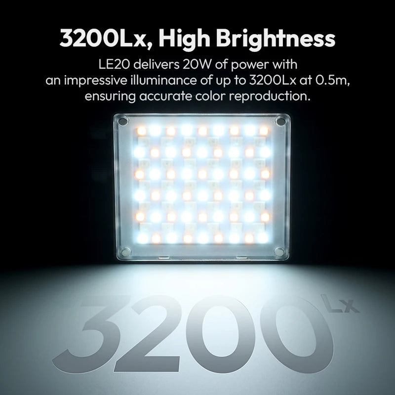 ភ្លើង ហោប៉ៅ Ulanzi LE20 20W RGB CRI 95+ 2500K-9000K ភ្លើង វីដេអូ កាមេរ៉ា ដែល អាច បន្ថយ ពន្លឺ បាន សម្រាប់ កាមេរ៉ា DSLR Vlog ការ ផ្សាយ ផ្ទាល់ ការ ថតរូប