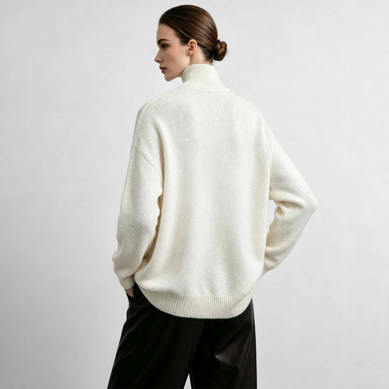 អាវយឺតប៉ាក់ Amii Turtleneck ស្មាទម្លាក់ អាវយឺតរលុងសម្រាប់នារី សាមញ្ញ ងាយស្រួលប្រើ ងាយស្រួលធ្វើដំណើរ អាវយឺតរដូវរងាសម្រាប់នារី 12624116